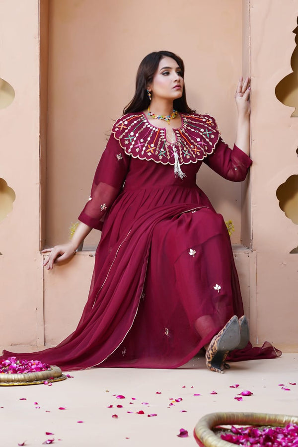 Twinkle chiffon 3PC handmade mirror work Maxi