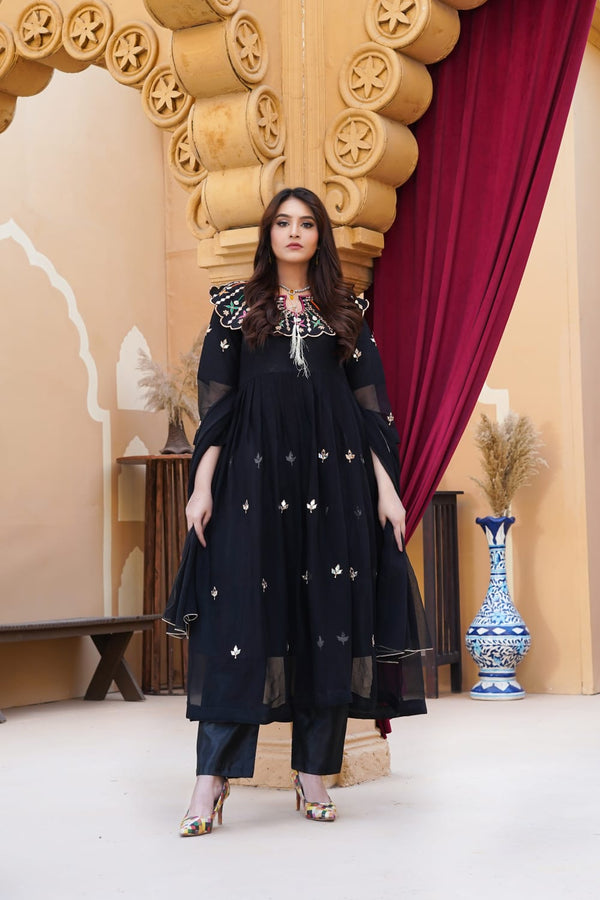 Twinkle chiffon 3PC handmade mirror work Maxi